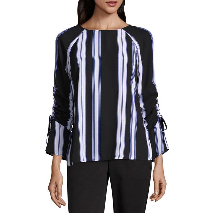 Worthington Long Sleeveboat Neck Woven Blouse