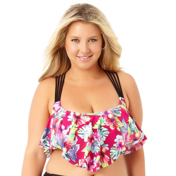 Allure By Img Floral Flounce Swimsuit Top-juniors Plus