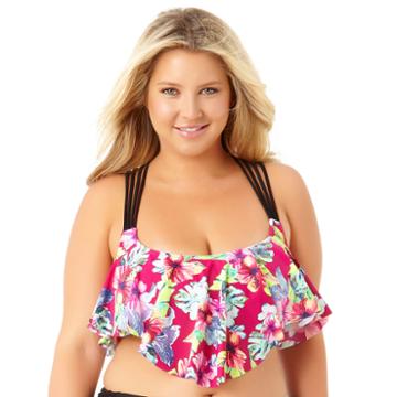 Allure By Img Floral Flounce Swimsuit Top-juniors Plus