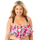 Allure By Img Floral Flounce Swimsuit Top-juniors Plus