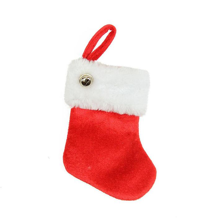 6 Red Velvet Christmas Stocking With White Faux Fur Cuff And Silver Bell Decoration