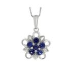 Lab-created Sapphire Sterling Silver Floral Pendant Necklace