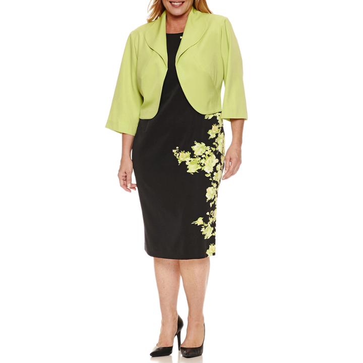 Maya Brooke 3/4 Sleeve Floral Jacket Dress-plus