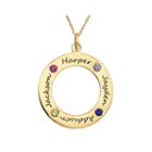 Personalized Simulated Birthstone Engraved Family Pendant Necklace