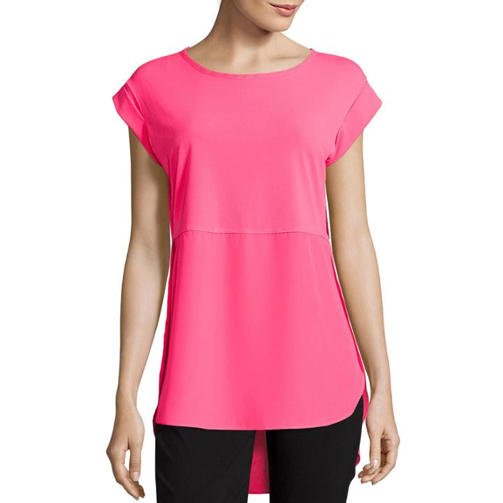 Worthington Cap-sleeve Mixed Media Side Slit Tunic - Tall