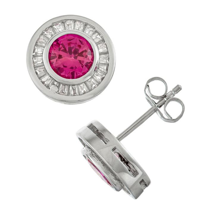 Lab Created Pink Sapphire Sterling Silver 10.5mm Stud Earrings