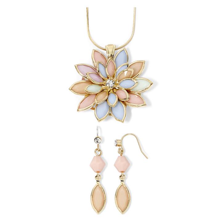 Mixit&trade; Multi-pastel Flower Pendant Necklace And Earring Set