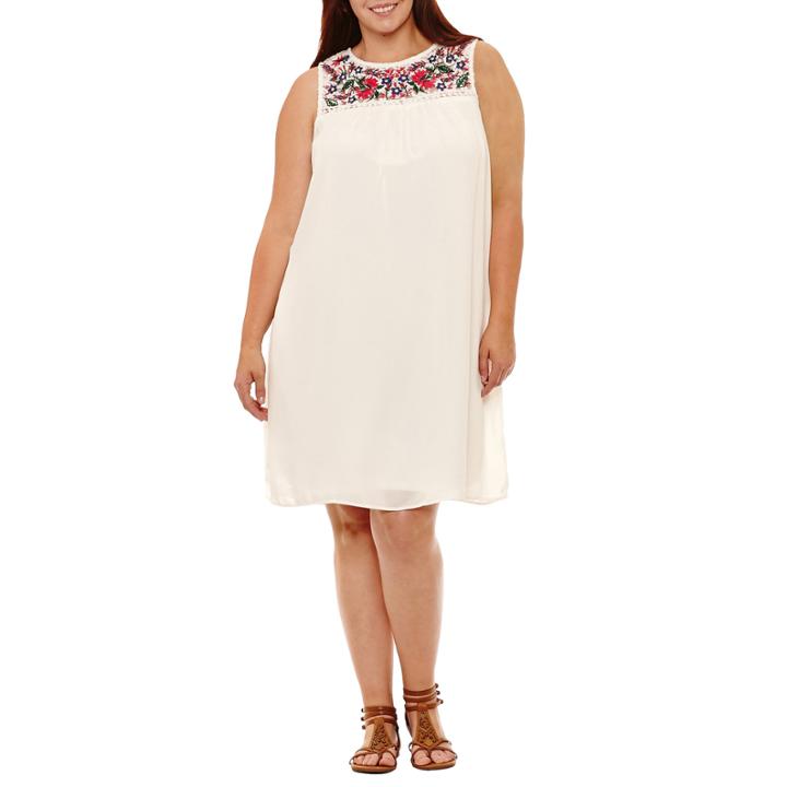 Luxology Sleeveless Embroidered Shift Dress-plus