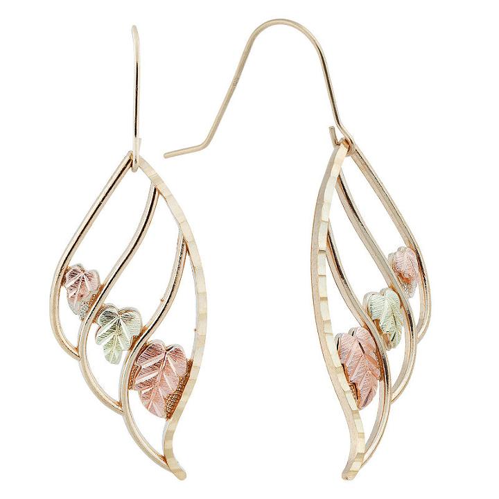 Black Hills Gold 10k Tri-color Gold Flower Drop Earrings