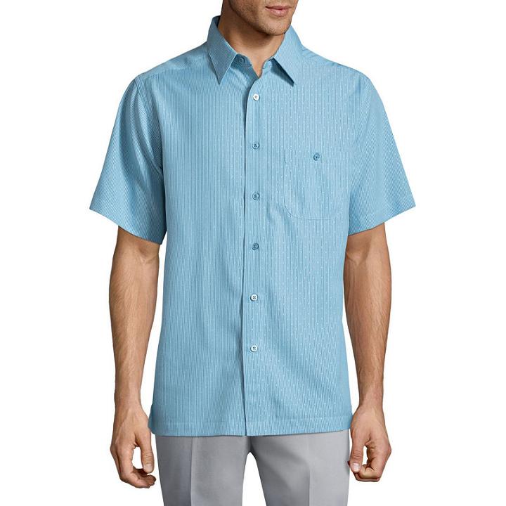 Haggar Short Sleeve Plaid Button-front Shirt-big And Tall
