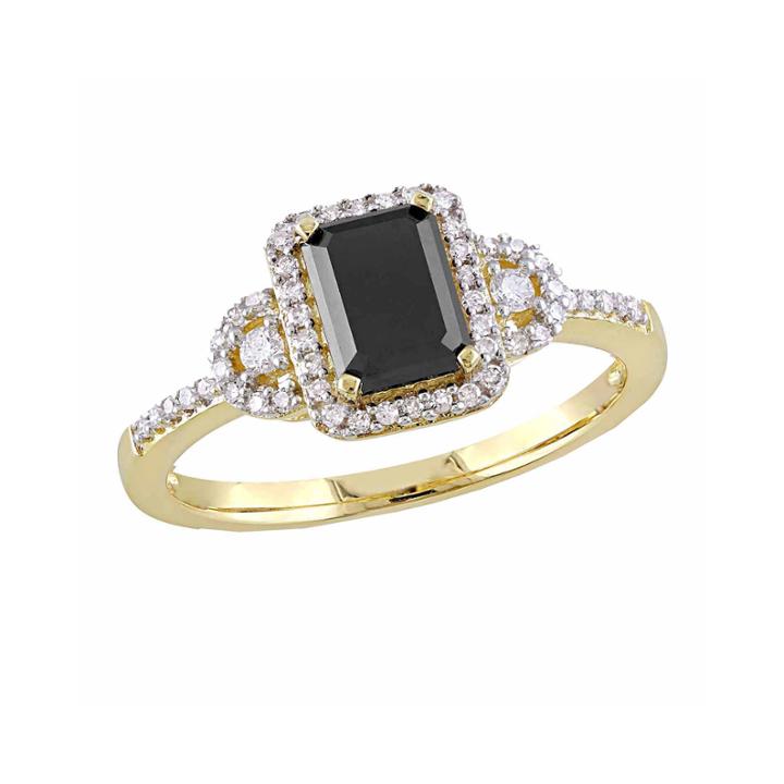 Midnight Black Womens 1 1/5 Ct. T.w. Color Enhanced Emerald Black Diamond 10k Gold Engagement Ring
