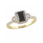 Midnight Black Womens 1 1/5 Ct. T.w. Color Enhanced Emerald Black Diamond 10k Gold Engagement Ring