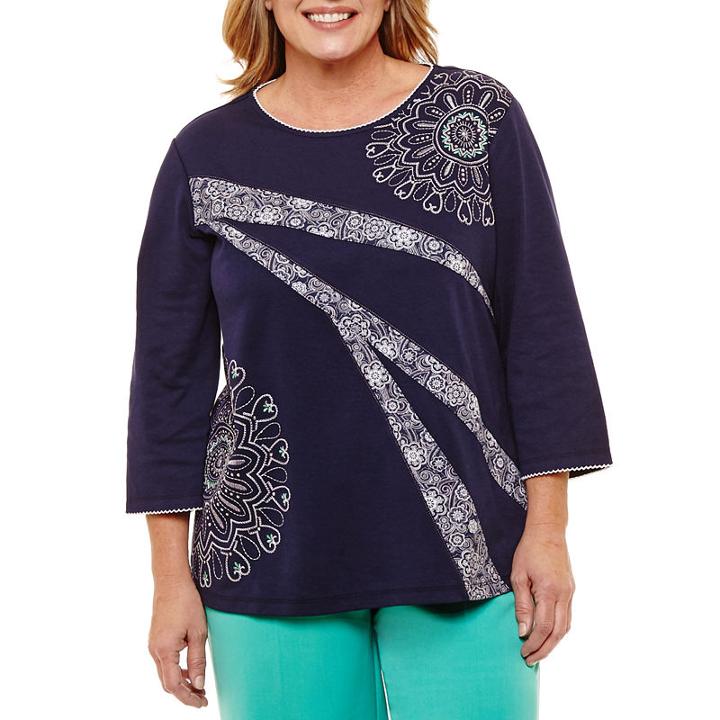Alfred Dunner Montego Bay 3/4 Sleeve T-shirt- Plus