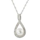 7-7.5mm Cultured Freshwater Pearl And Diamond Accent Sterling Silver Pendant