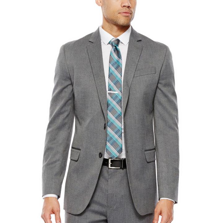 Jf J. Ferrar Gray Herringbone Stretch Suit Jacket - Slim Fit