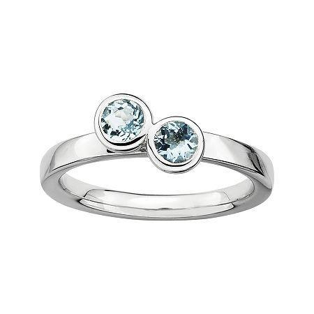 Personally Stackable Sterling Silver Double Genuine Aquamarine Ring