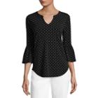 Liz Claiborne 3/4 Sleeve U Neck Dots T-shirt-womens Tall