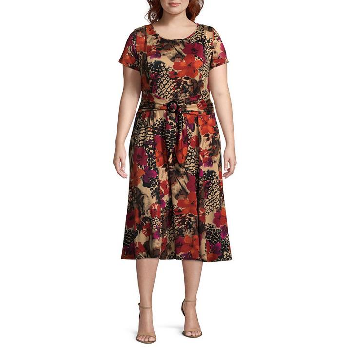 Perceptions Short Sleeve Fit & Flare Dress-plus