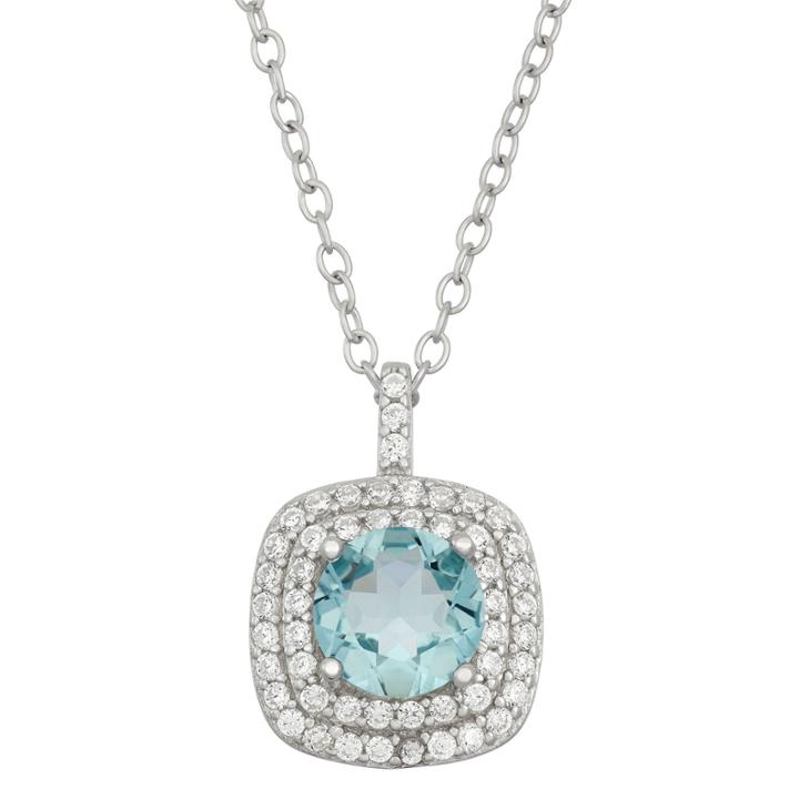 Simulated Blue Topaz & Cubic Zirconia Sterling Silver Pendant Necklace