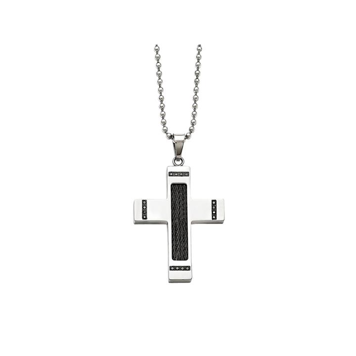 Mens 1/10 Ct. T.w. Color-enhanced Black Diamond Stainless Steel Black Ion-plated Pendant