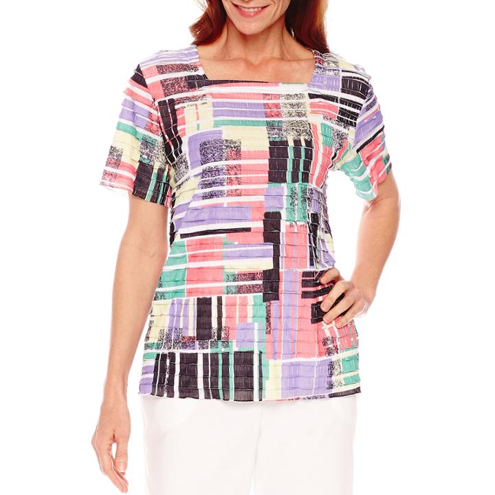 Alfred Dunner Classics Short Sleevesquare Neck T-shirt