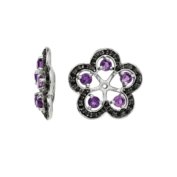 Heat-treated Amethyst And Genuine Black Sapphire Earring Jackets