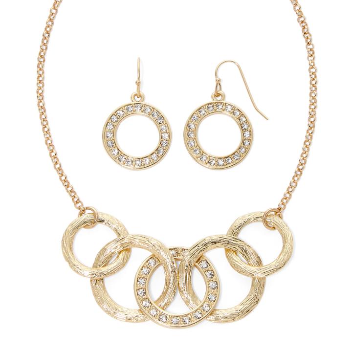 Liz Claiborne Gold-tone Circle Necklace And Earring Set