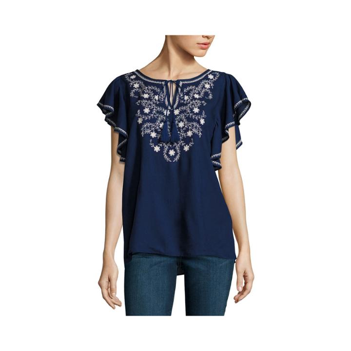 St. John's Bay Short Sleevetie Neck Woven Blouse