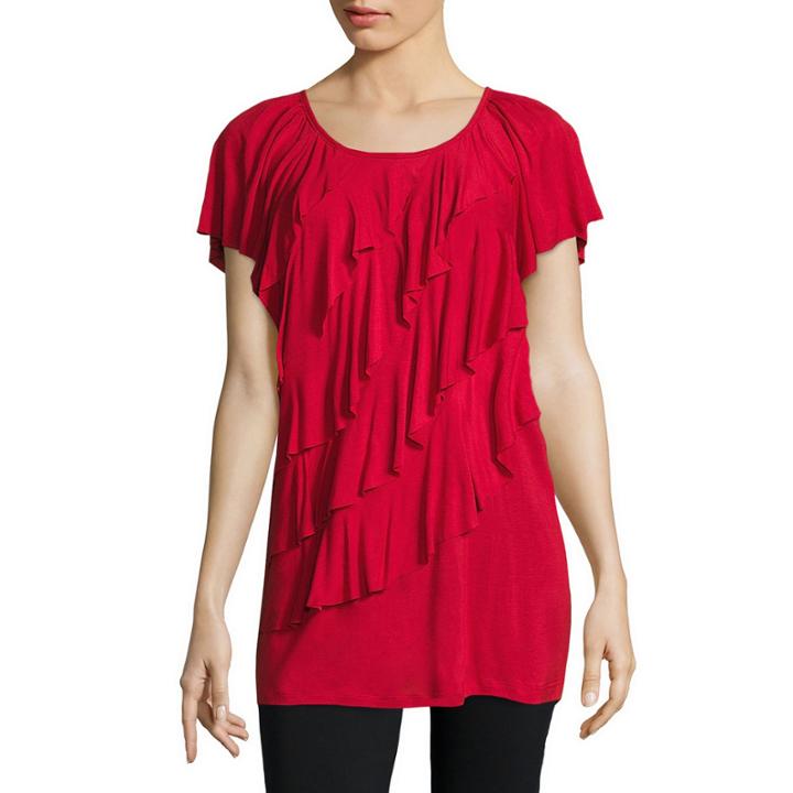 Alyx Short-sleeve Ruffled-front Knit Top