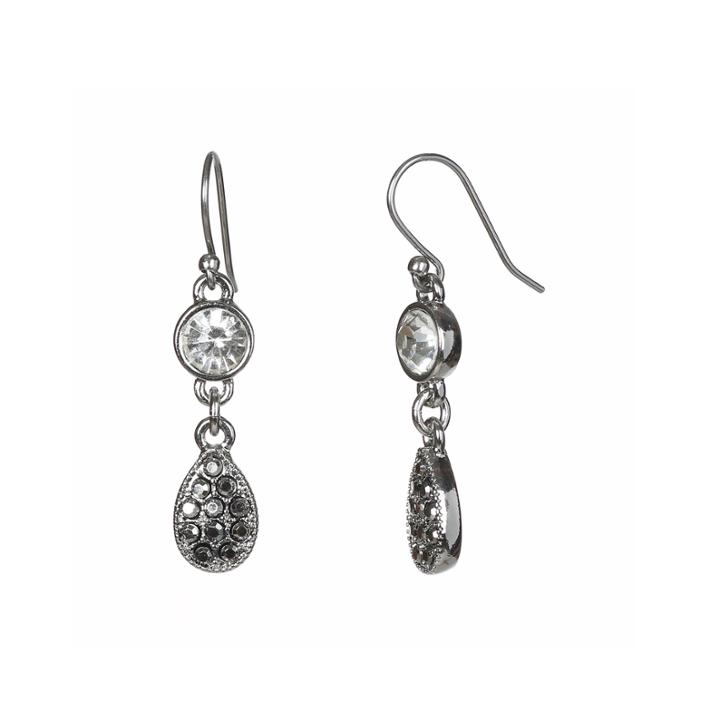 Liz Claiborne Silver-tone Glass Stone Double Drop Earrings
