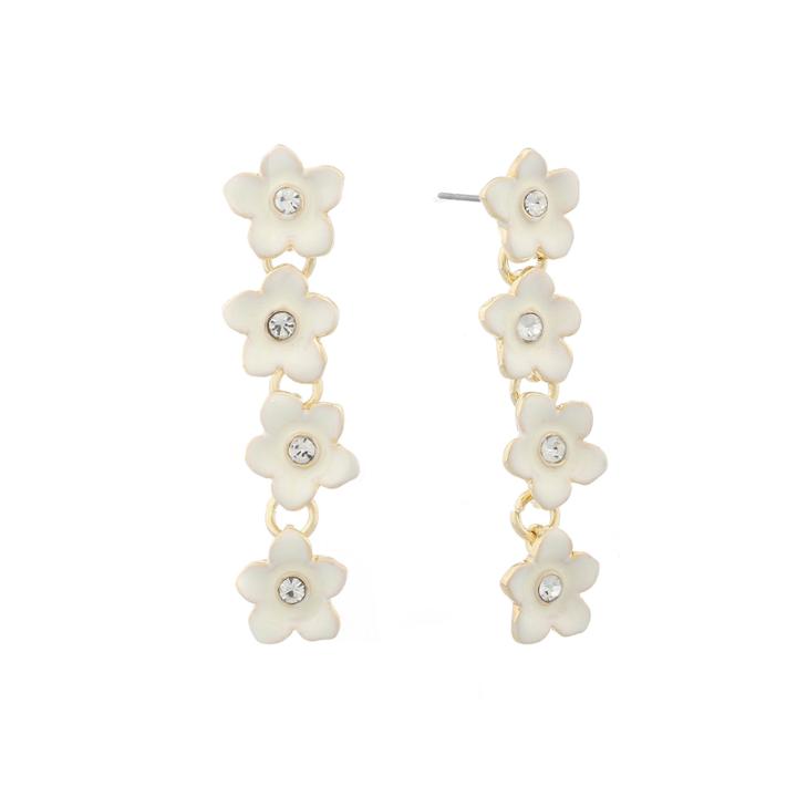 Liz Claiborne Flower Linear Earring White And Goldtone