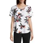 Liz Claiborne Short Sleeve Scoop Neck Floral T-shirt-womens