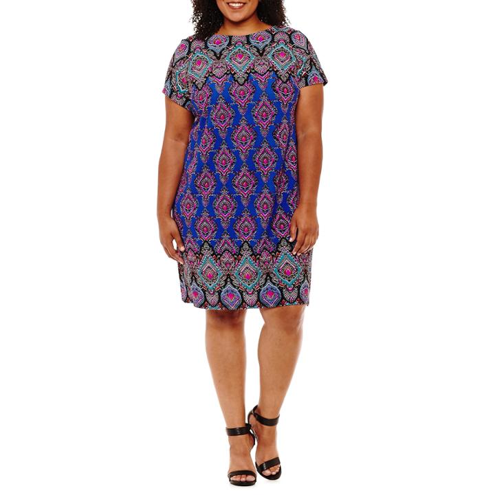 Maggy London Intl Short Sleeve Pattern Shift Dress-plus