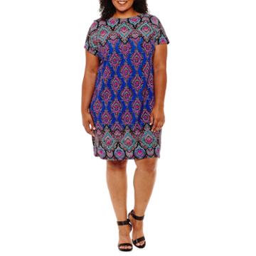 Maggy London Intl Short Sleeve Pattern Shift Dress-plus