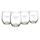 Cathy's Concepts Set Of 4 Bee Thankful Stemless Wine Glasses