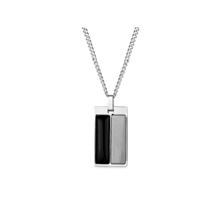 Mens Black Onyx Stainless Steel Pendant Necklace