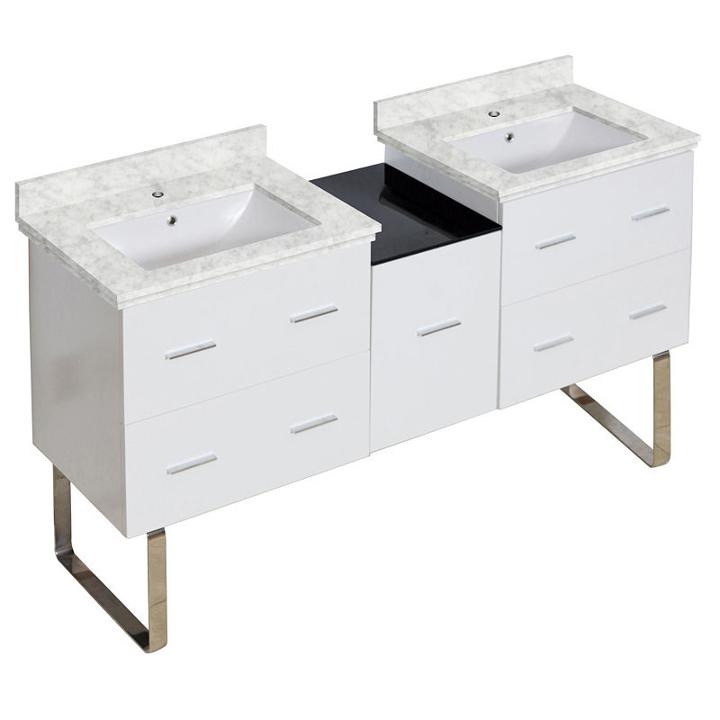 61.5-in. W Floor Mount White Vanity Set For 1 Holedrilling Bianca Carara Top White Um Sink
