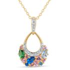 18k Gold Over Silver Multi Color Topaz Cluster Pendant Necklace Featuring Swarovski Genuine Gemstones