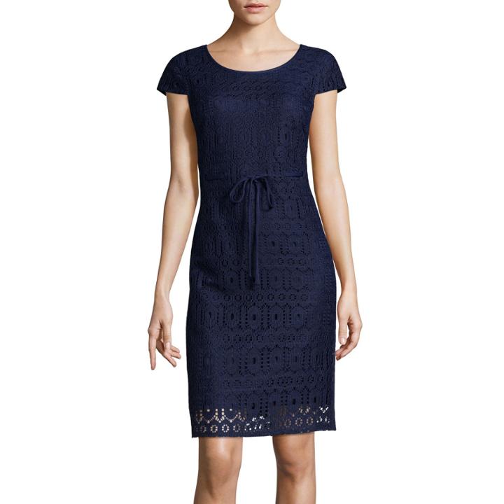 R & K Originals Cap-sleeve Lace Drawstring Sheath Dress