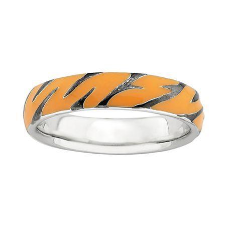 Personally Stackable Sterling Silver Tiger Print Enamel Stackable Ring