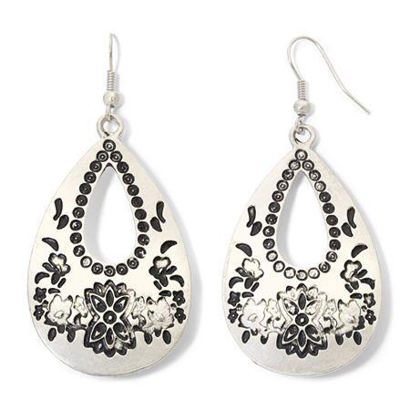 Decree Engraved Silver-tone Teardrop Earrings