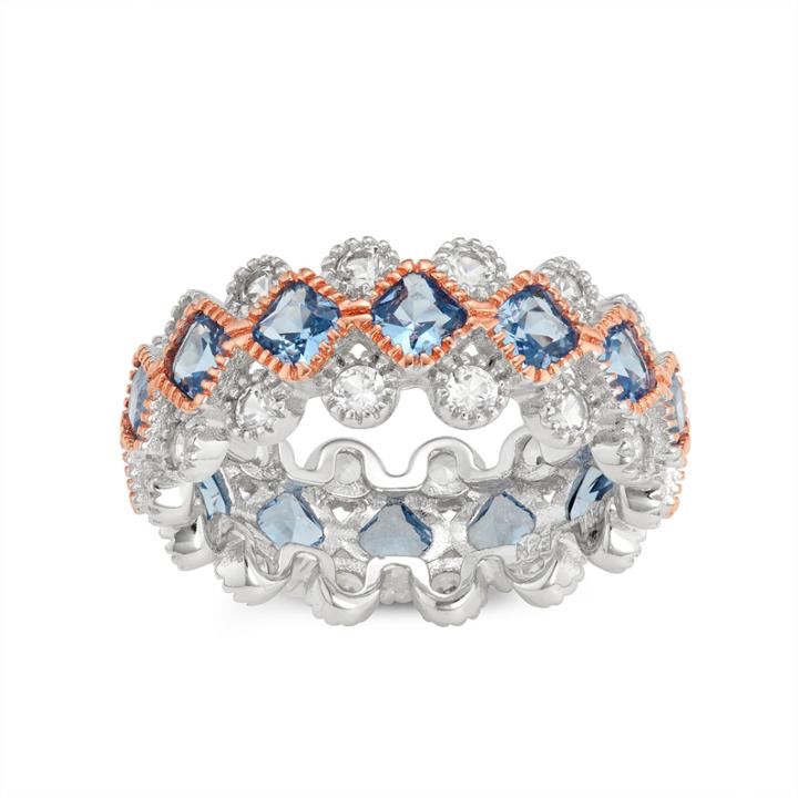 Womens Lab Created Blue Aquamarine Sterling Silver Band