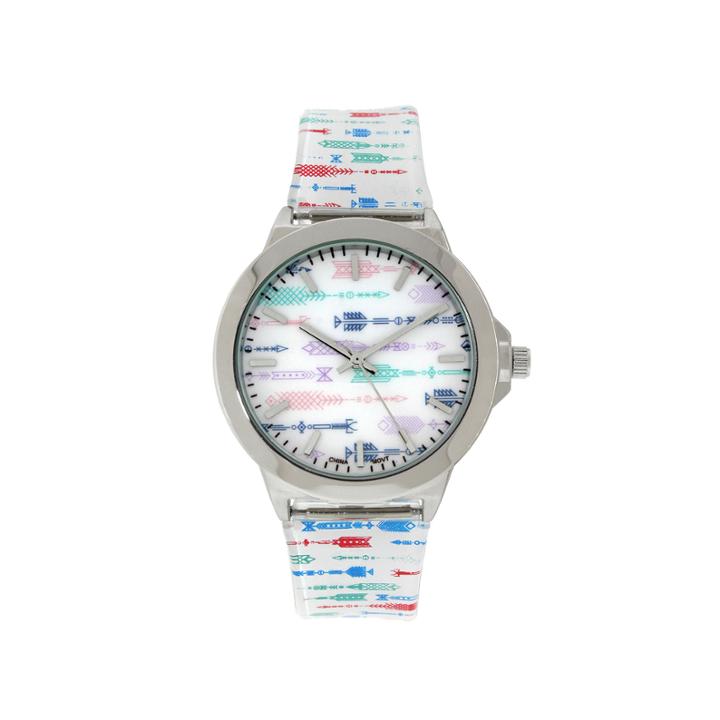 Womens Silver-tone Arrow Printed Strap Watch