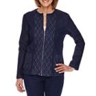 Alfred Dunner Scenic Route Long Sleeve Diamond Texture Denim Jacket-petites