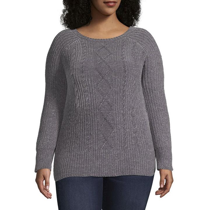 Derek Heart Long Sleeve Round Neck Pullover Sweater-juniors Plus