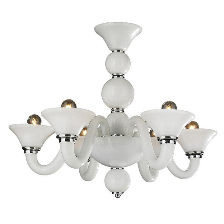 Murano Collection 6 Light Blown Glass In White Finish Venetian Style Chandelier