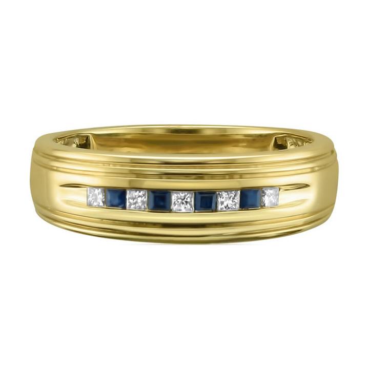 Mens 1/4 Ct. T.w. Blue Sapphire 14k Gold Wedding Band