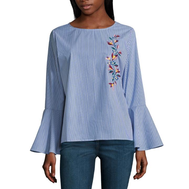 St. John's Bay Long Sleeve Round Neck Dobby Blouse
