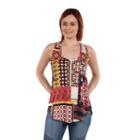 24seven Comfort Apparel Evie Red Patchwork Sleeveless Tunic Top