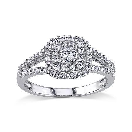 1/2 Ct. T.w. Princess-cut Center Diamond 14k White Gold Double-frame Ring